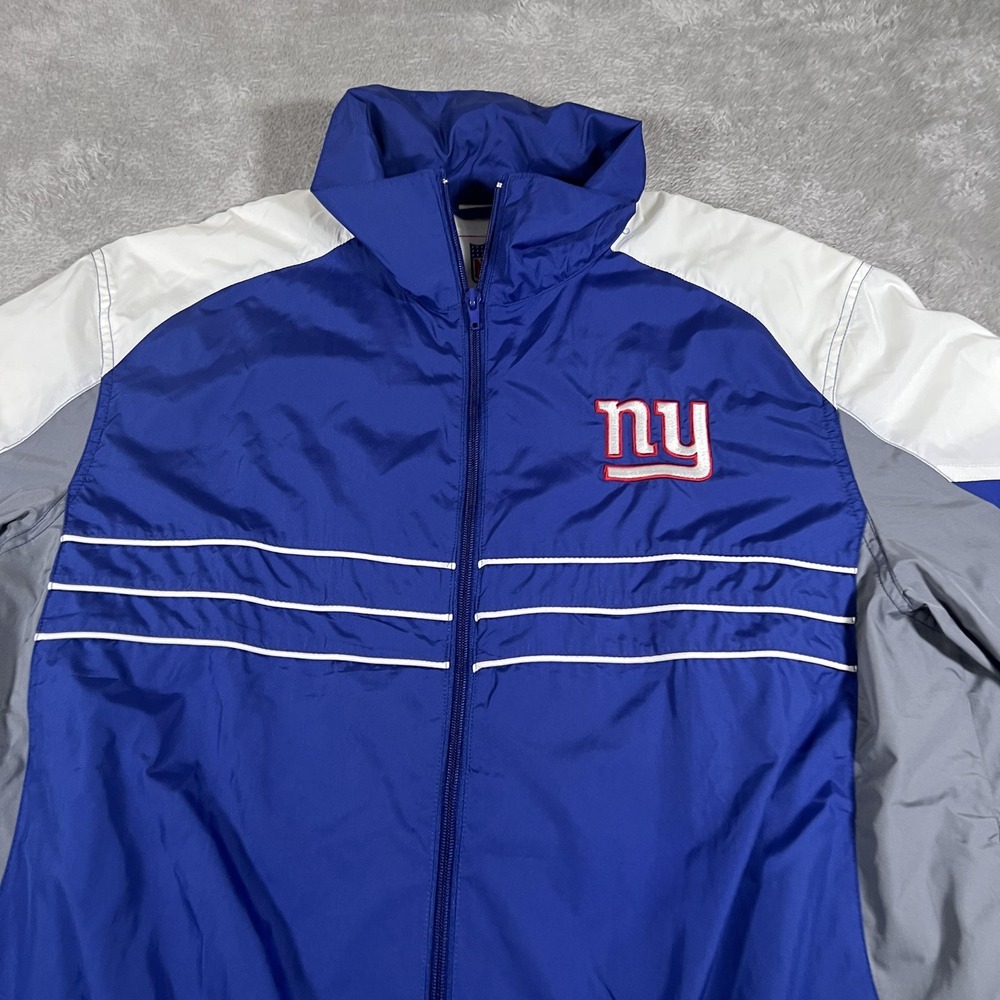 New York Giants Jacket Mens Large Blue Windbreaker Full Zip Lightweight NFL VTG